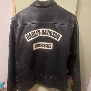 Harley-Davidson Black Leather Jacket with White Back Patches